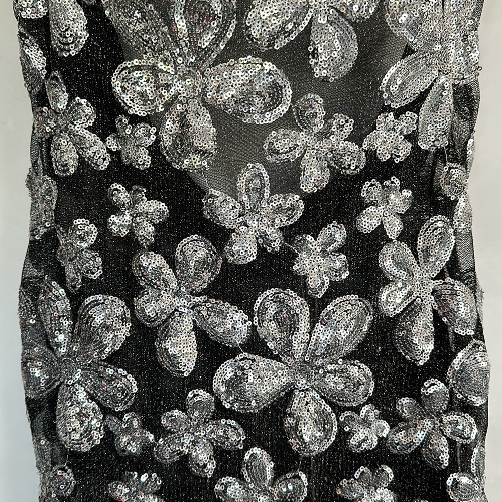 NWT For Love & Lemons Silver Colette Sequin Floral Fringe Mini Dress Size Small - Picture 6 of 12